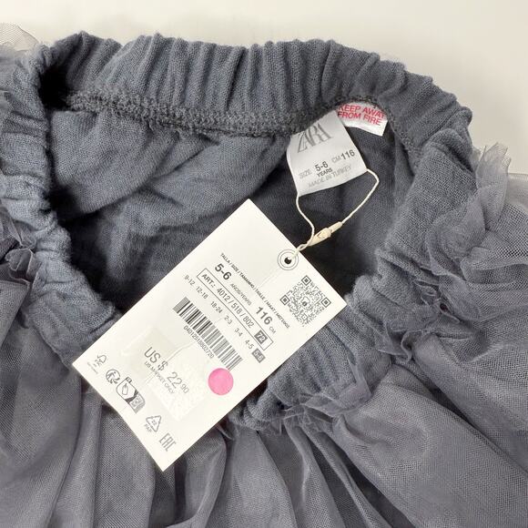 New Zara Girls 5-6 Y Dark Gray Tulle MIni Skirt Pull On Layered 5-6T NWT - Picture 6 of 7